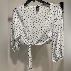 Sheer crop top, front tie